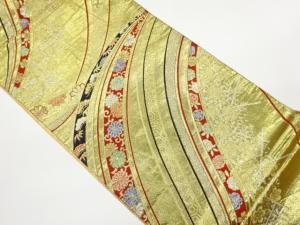 曲線に松竹梅・菊唐草・古典柄模様織出し袋帯